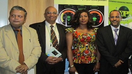 (L-r): Indianeel Chatterjee of Glo1; Manoj Manickth, head, Sales at Glo1; Juliet Ehimuan, country manager, Google (Nigeria; and Muhammed Rudman, managing director/CEO officer of IXPN during the media launch of M-Lab at IXPN office in Lagos